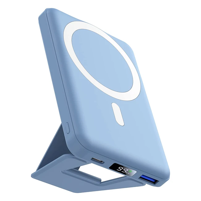 Aoguerbe Wireless Power Bank 10000mAh - Mini PD 225W Fast Charging with LED Display - Magsafe Compatible - Light Blue