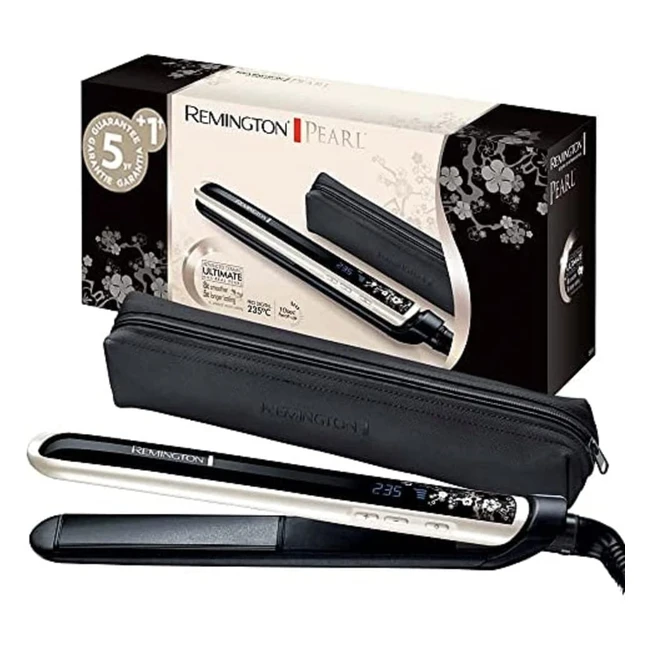 Remington Pearl Glätteisen Test Sieger - Hochwertige Keramikbeschichtung mit echten Perlen für gleichmäßige Wärmeverteilung - LCD-Display - Inklusive Aufbewahrungstasche - S9501