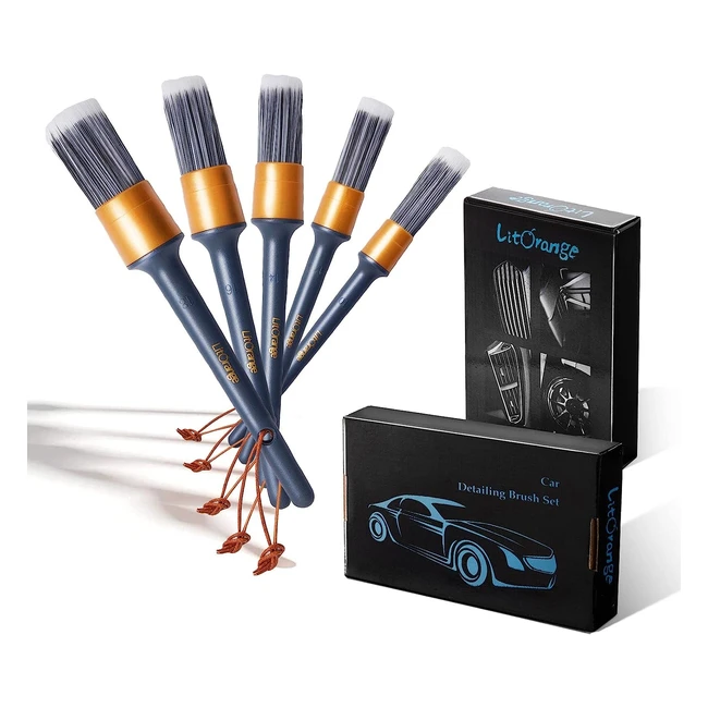 Litorange Car Detailing Brush Set - 5 Pcs Pet  PPT Mixed Fiber Plastic Handle