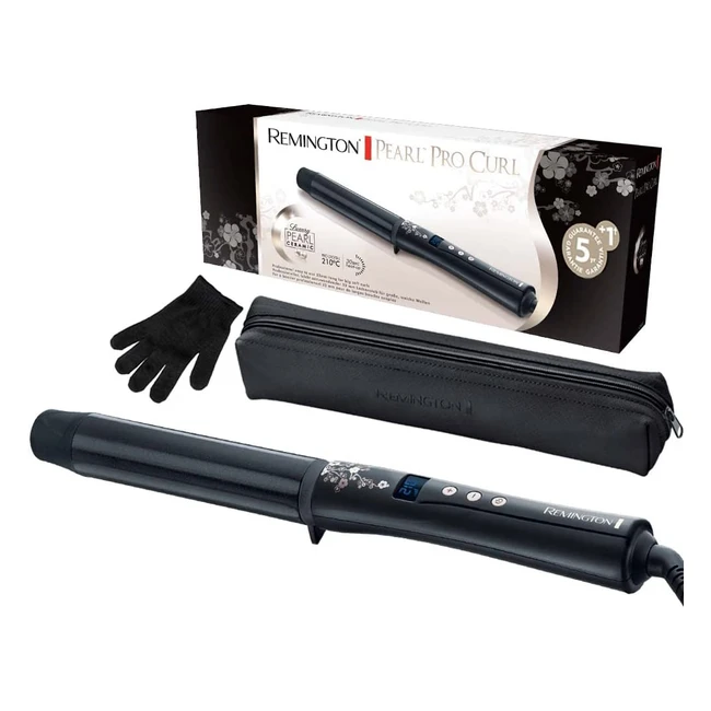 Remington CI9533 Lockenstab große Locken 32mm, Perlglanz Digital Keramikbeschichtung mit echten Perlen, LCD-Display 130-210°C inklusive Hitzeschutzhandschuh, für feines bis starkes Haar, Schwarz