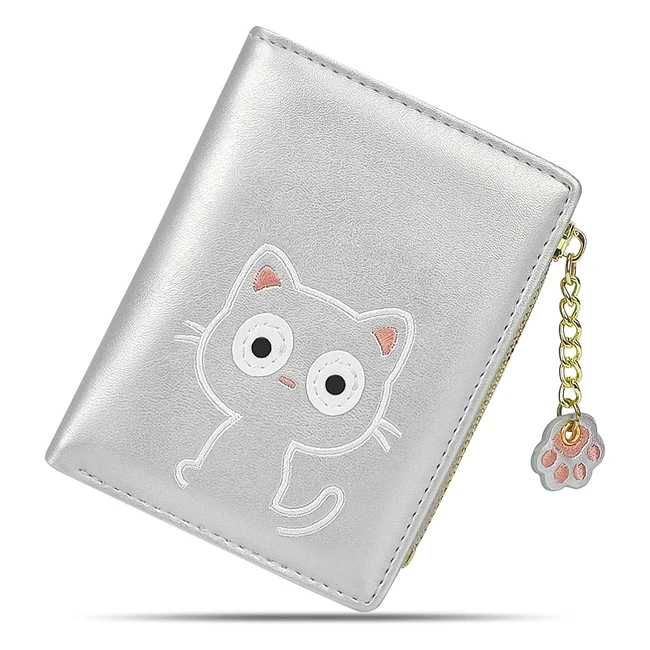Cartera de cuero RFID bloqueo para mujer con monedero y diseño de gato - Conisy