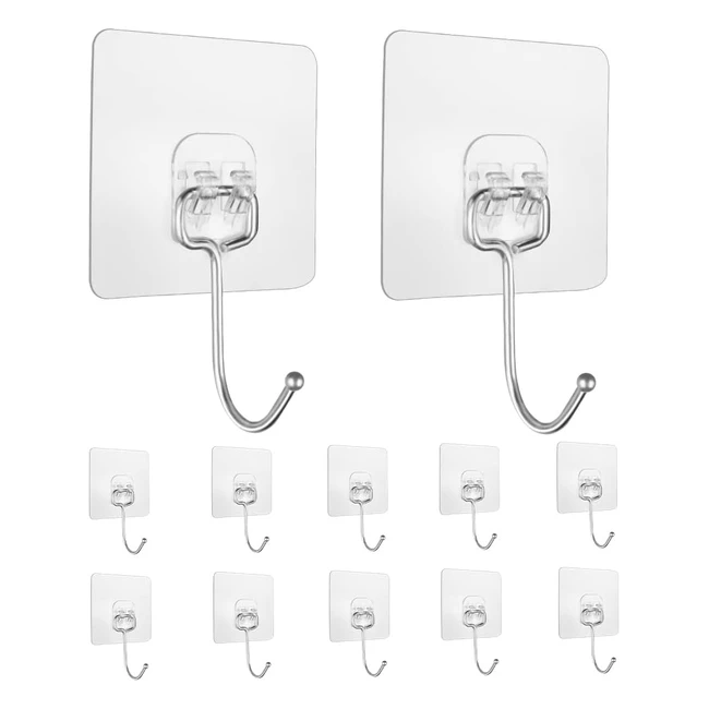 Ganchos Autoadhesivos Transparentes Flintronic - Pack de 12 - Soporta hasta 15kg - Ideal para Cocina, Baño y Oficina
