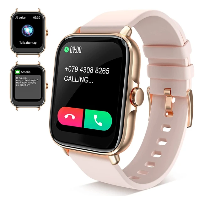 Montre connectée sport homme femme - Smartwatch 17 avec assistant vocal, notification messages, tracker d'activité, étanche - Android iOS or rose