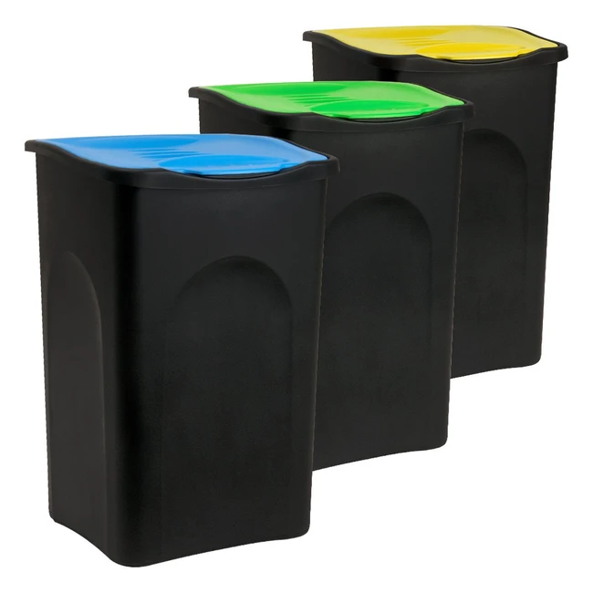 Poubelle Deuba 3x50L avec Couvercle Rabattable - Set de 3 Poubelles de Cuisine T