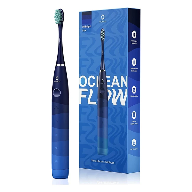 Cepillo de dientes eléctrico Oclean Flow con 76000 movimientos por minuto, 5 modos y cabezal de cepillo Dupont - IPX7 impermeable y 180 días de duración