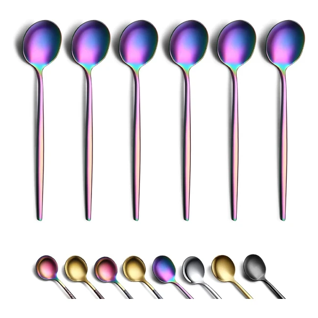 Rainbow Coffee Spoons Set of 6 - Kyraton Stainless Steel 135cm - Colorful Titan