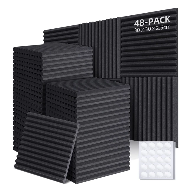 Ohuhu Acoustic Foam Panels - 48 Pack Sound Proofing Wedges for Recording Studio