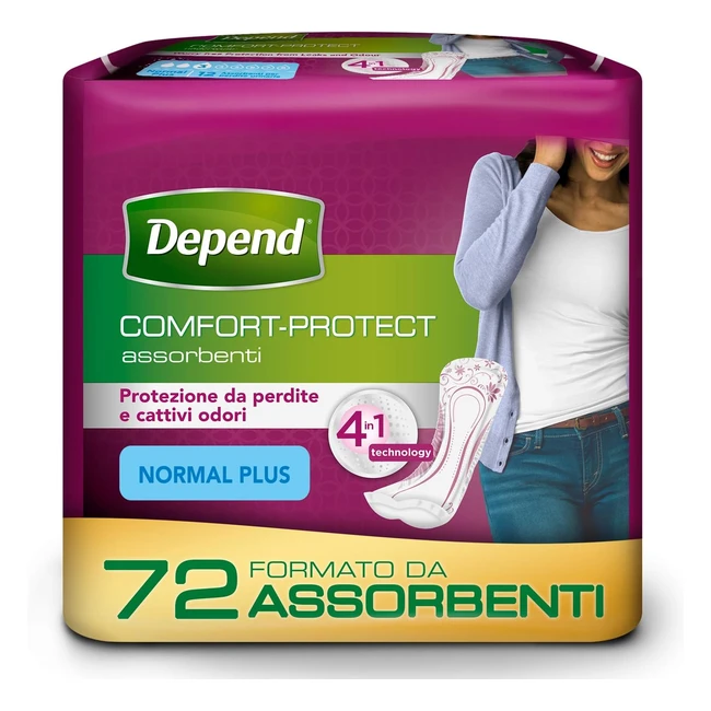 Depend ComfortProtect Assorbenti Donna Normal Plus - Confezione da 72 - Protezio