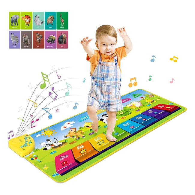 Tappeto Musicale Renfox per Bambini - Giocattolo Educativo con Effetti Sonori e Carte Animali - Regalo Compleanno per Bambini 1-5 Anni