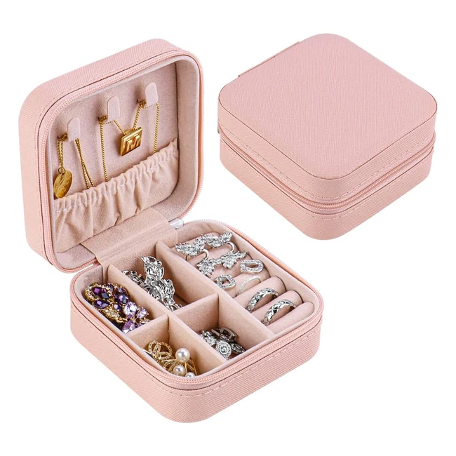 Hoinya Jewelry Box Organizer - Small PU Leather Case for Women & Girls - Rings, Earrings, Necklaces, Bracelets - Pink
