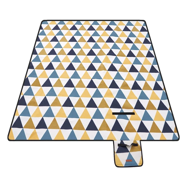 Songmics Picnic Blanket - Large 200x150cm Mat with Waterproof Backing, Foldable Yellow & Blue Triangle Pattern, GCM07S