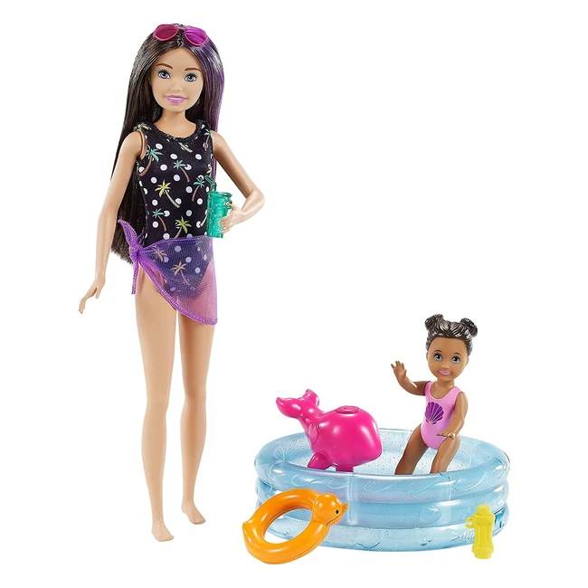 Barbie Skipper Babysitters Inc. - Piscine et Jouets - Jeu de Poupées avec Maillot de Bain à Changement de Couleur - Accessoires Inclus - Pour Enfants de 3 à 7 Ans