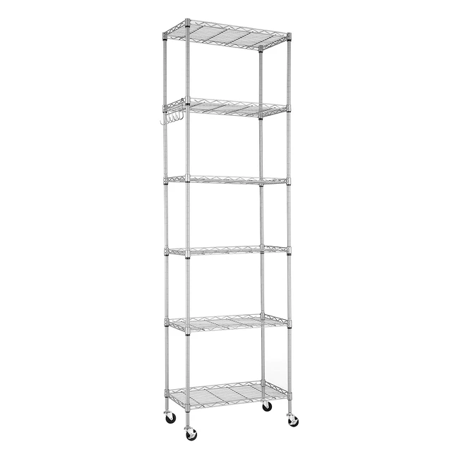 Himimi 6-Tier Wire Shelving Unit with Wheels - Heavy Duty Standing Storage Shelf for Bathroom, Kitchen, Garage - Silver