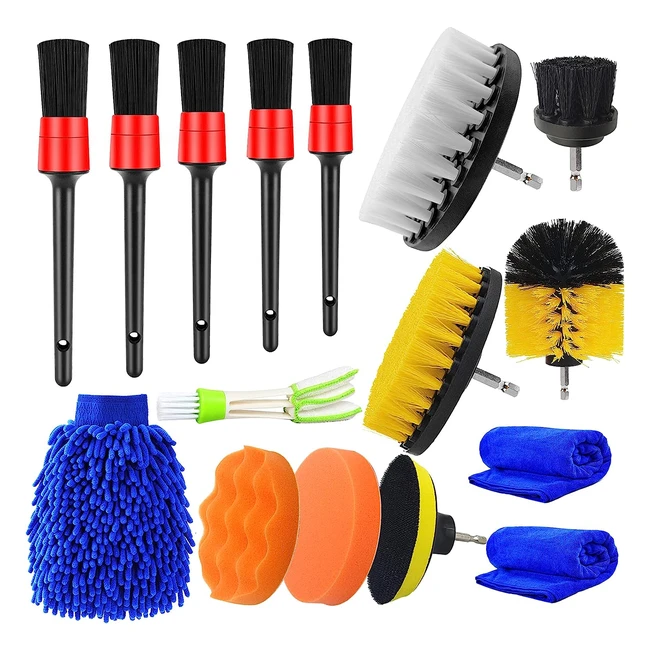 Kit de brosses de nettoyage voiture Yumzeco - 16pcs, pinceau detailing, brosse nettoyage voiture intérieur extérieur, brosse nettoyage perceuse électrique, brosse de jante voiture nettoyage de roue