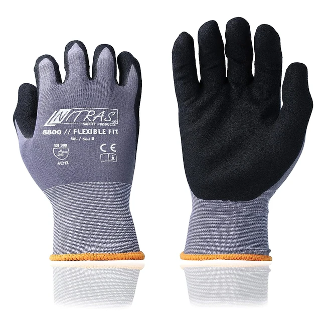 Nitras 8800 Work Gloves - Red, Size 7 - 3 Pairs Included - Flexible Fit for Tough Applications