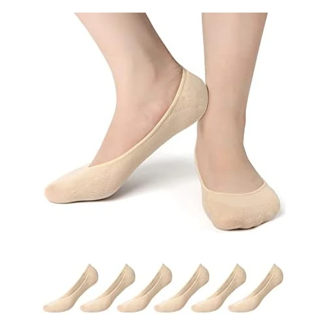 No Show Socks for Women - 6 Pairs Non Slip Invisible Socks - Cotton Ultra Low Cut Liner Socks - UK Size 5.5 to 8
