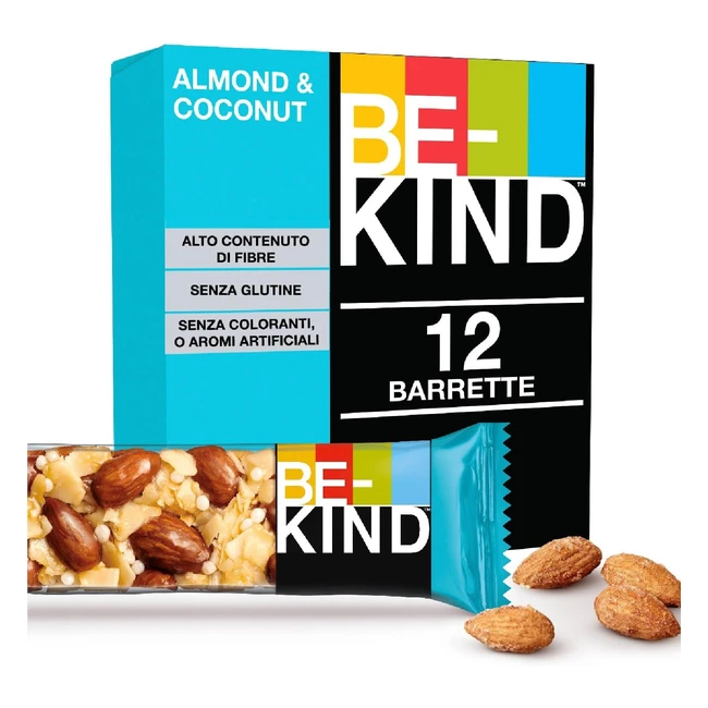 Bekind Barretta Mandorle e Cocco - Snack Senza Glutine - Confezione da 12 - 40g