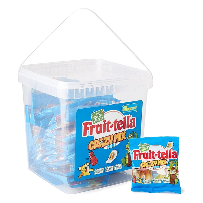 Fruittella Crazy Mix Jar - Caramelle Gommose Gusti Assortiti - Senza Glutine - Idea Regalo per Feste e Compleanni - Secchiello da 45 Mini Bustine