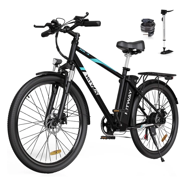 Hitway E-Bike Damen Herren eMountainbike 26 Zoll Pedelec Cityräder Elektrofahrrad 250W Motor Li-Batterie 36V14Ah eBike Shimano 7 Gänge bis 45-100km