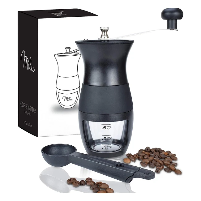 milu Hand-Kaffeemühle mit Keramikmahlwerk, einstellbare Mahlstufe, schwarz