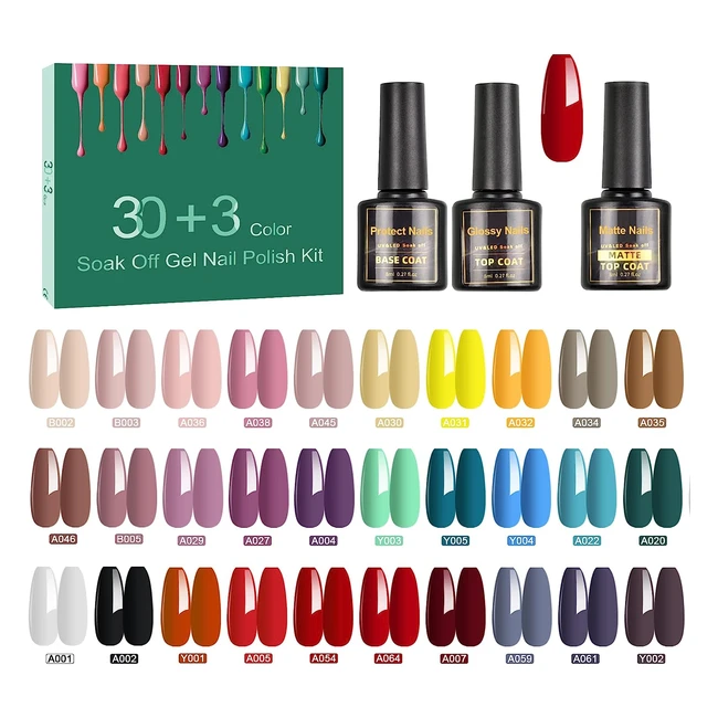 Lot de 33 vernis à ongles semi-permanents Sinzoneu avec base et top coat - Vernis gel UV/LED - 30 couleurs populaires