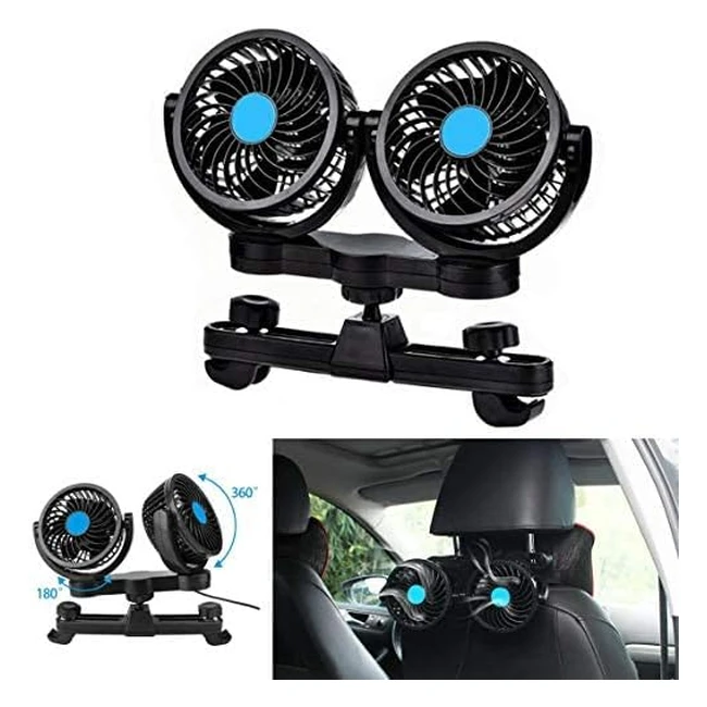 Ventilador Asiento Trasero Suparee 12V - Ajustable, Giratorio 360°, Doble Cabezal