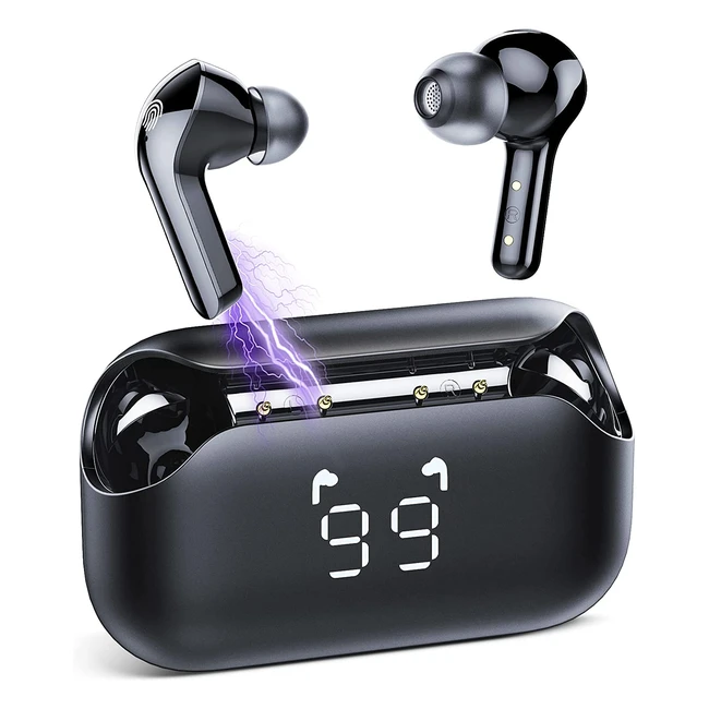 Cuffie Bluetooth Auricolari 53, 4 Microfoni HD, Wireless 60h, Display LED, Bassi Potenti, Ricarica Rapida, Impermeabili