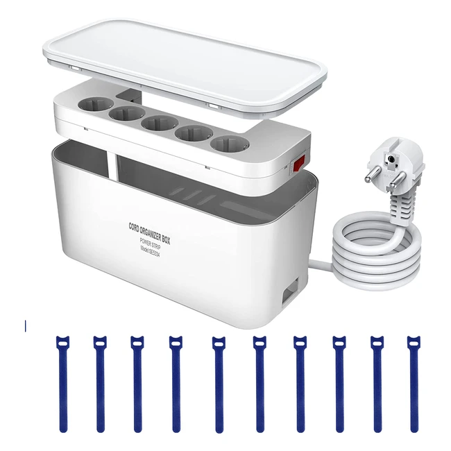 Ciabatta Multipresa USB con Scatola Porta Cavi, Presa Multipla 5 Prese con 3 USB Adattatore, 2500W, Cavo 2m