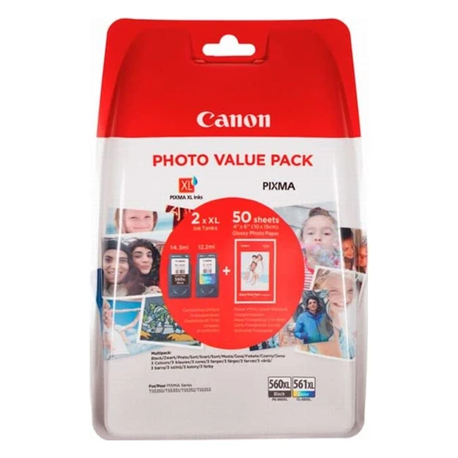 Pack de 2 cartouches Canon PG560 XL CL561 XL - Capacité XL - 50 feuilles de papier photo GP501 10x15cm