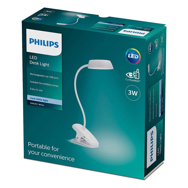 Lámpara de Mesa Philips Donutclip LED Flexo Portátil Blanca - Regulable 27K 17W USB