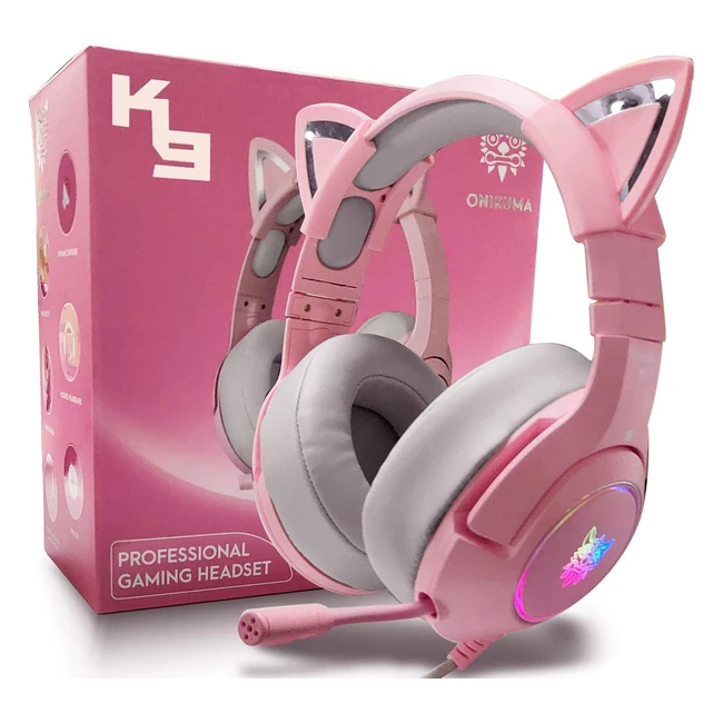Casque de jeu PC/PS4/PS5/Xbox One avec oreilles de chat rose, 7.1 surround sound, micro rétractable, réduction de bruit réglable