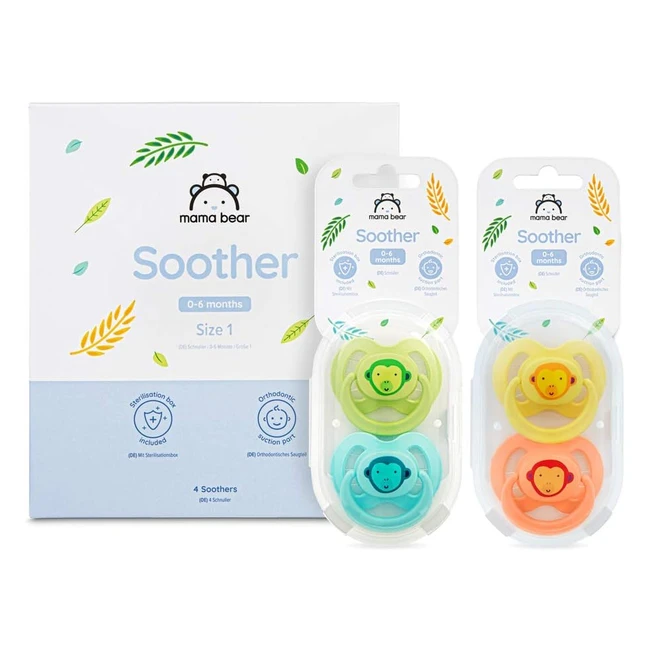Mama Bear Soothers - Pack of 4 - Sterilising Travel Case - 06 Months - BPA Free