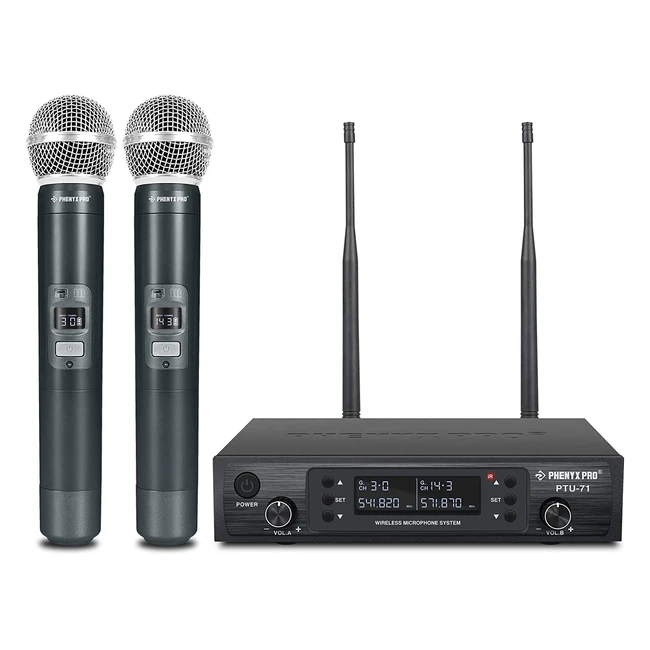 Phenyx Pro Système de Microphone sans Fil 2 Micros sans Fil 2x100 Canaux UHF Réglables Auto Scan 328ft Range Microphone pour Chant PTU71A