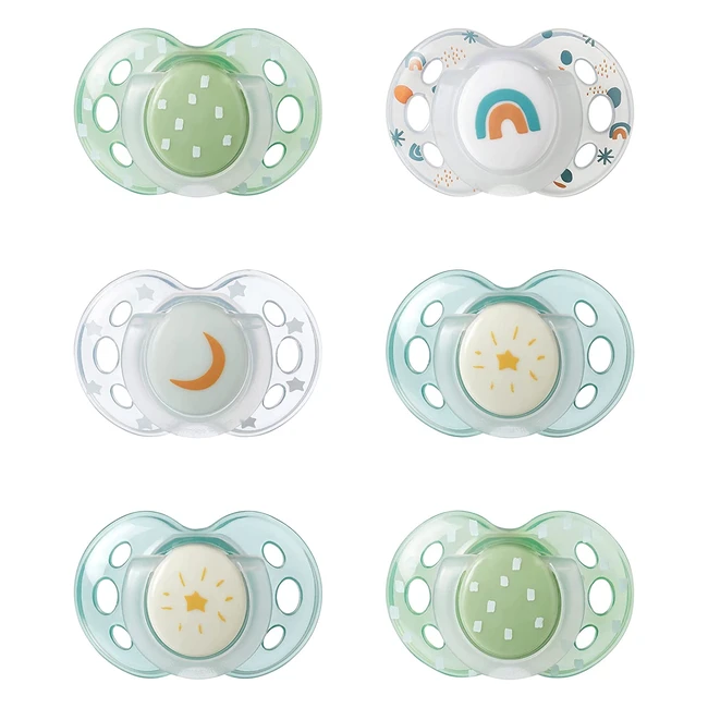 Tommee Tippee Night Time Soothers 1836M Pack of 6 - Symmetrical Orthodontic Desi