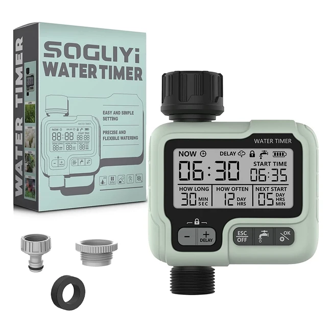 Soguyi Hose Timer - Automatic Watering Timer for Gardens - Sprinkler Timer with Rain Delay - Child Lock - IP65 Waterproof - Large LCD Screen - Irrigation Systems for Garden Lawn