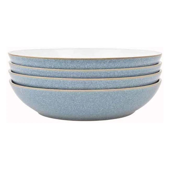 Denby Elements Blue Pasta Bowls Set of 4 - Handcrafted in England, High Quality Clay