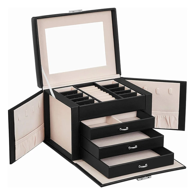 Songmics 4-Tier Lockable Jewellery Box with Mirror - Modern Style Gift - JBC159B01