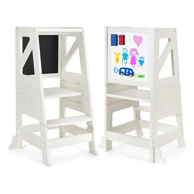 Torre de Aprendizaje Dripex con Estantes Regulables - Montessori de Madera para Niños y Bebés - Altura Ajustable - Pizarra Blanca y Negra