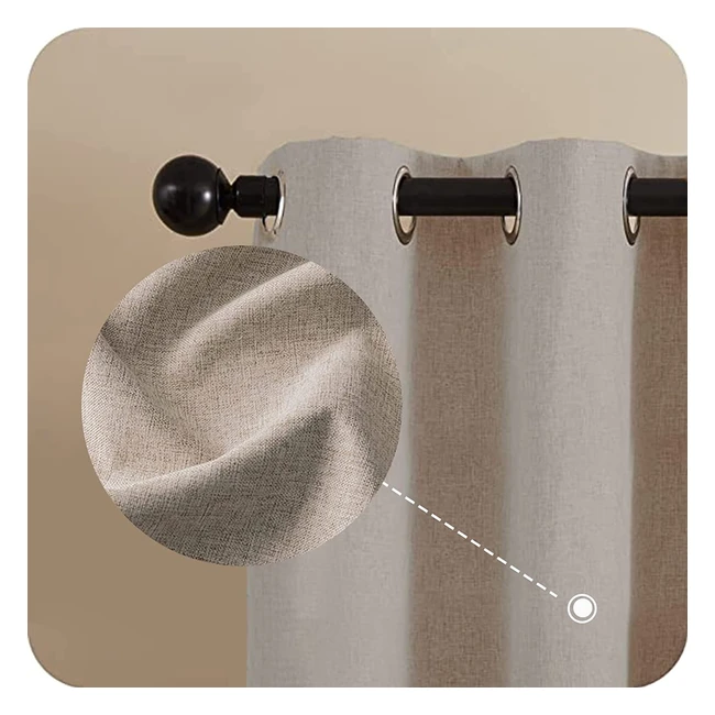 MRTrees Blackout Curtains - 100% Blackout, Noise Reducing, Short Thermal Curtain - Linen Natural - 46x66 inch