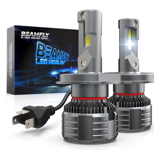 Ampoules H4 LED 19000lm Beamfly HB2 9003 Phares Avant Voiture Moto 12V 6000K