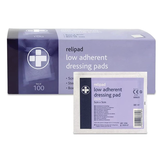 Reliance Medical Relipad Sterile Dressing 5cm x 5cm - Pack of 100 | Lowadherent Absorbent Pads for Minor Abrasions, Lacerations, and Wounds