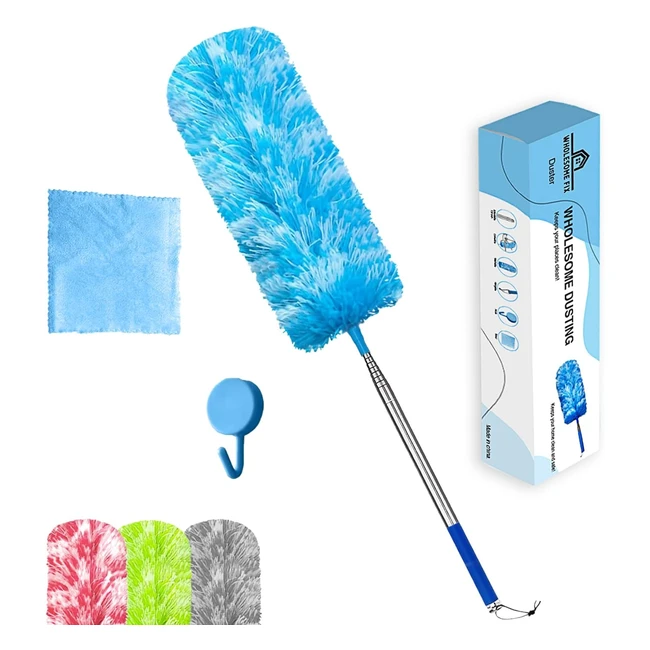 WholesomeFix 100-Inch Extendable Feather Dusters - Microfiber, Long Handled, Bendable, Washable - Ideal for High Ceilings