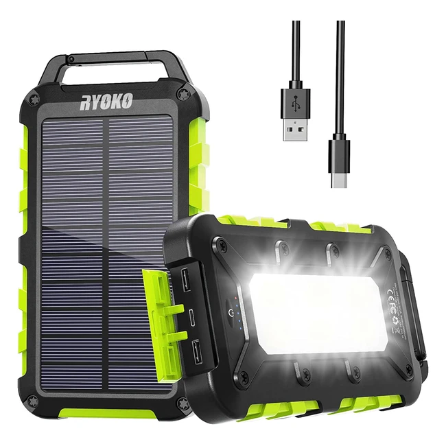 Power Bank Solare 20000mAh 3A Ricarica Rapida Caricabatterie Portatile USB C - Alta Densità Batteria