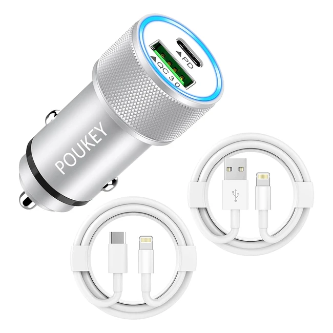 Caricatore Auto USB-C iPhoneApple Certificato MFi 38W - Ricarica Rapida, 2x Cavo per iPhone