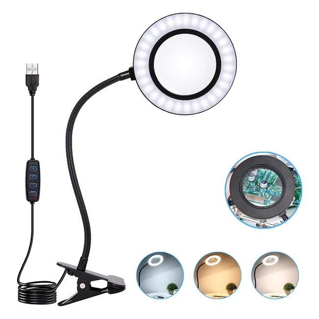 6x Magnifying Glass Lamp with Metal Clamp  Extra Large Lens  72 LED Lights  3