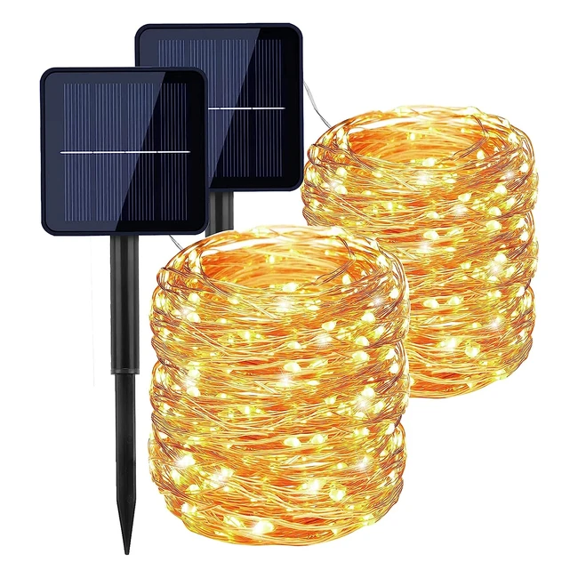Lot de 2 Guirlandes Solaires Extérieur 14m 120LED - Étanche - 8 Modes - Décoration Jardin Terrasse Maison - Mariage Noël