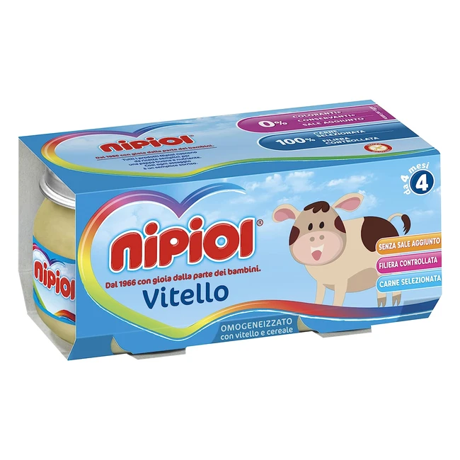 Omogeneizzato Nipiol Vitello 24x80g - Carne Selezionata, Senza Glutine