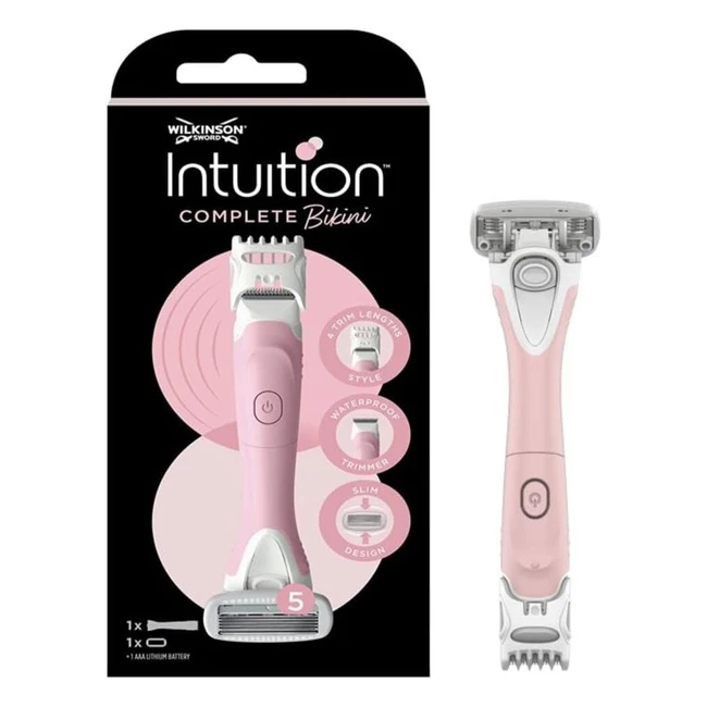 Wilkinson Sword Intuition Complete Bikini - Tondeuse de précision avec peigne réglable et rasoir à 5 lames douces pour un rasage nourrissant et sans irritation
