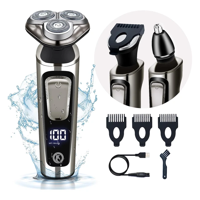 Qhecomce Electric Shaver for Men - Fast Charging, 3-in-1 Waterproof Rotary Shaver