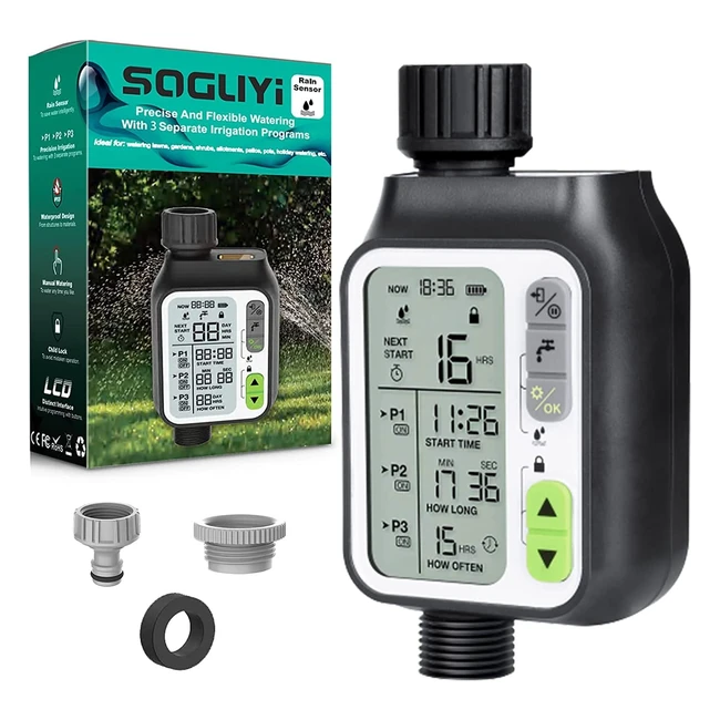 Timer irrigazione con sensore ritardo pioggia - Soguyi - 3 programmi di irrigazione
